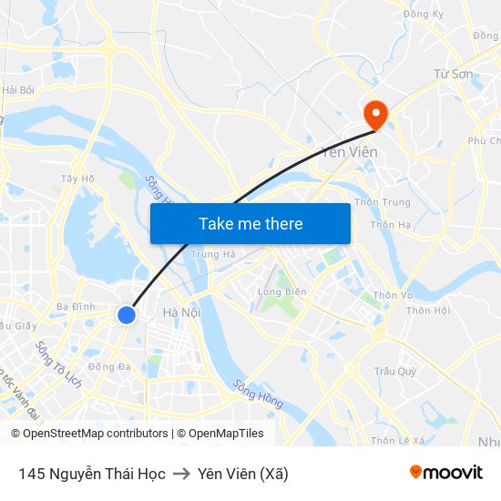 145 Nguyễn Thái Học to Yên Viên (Xã) map