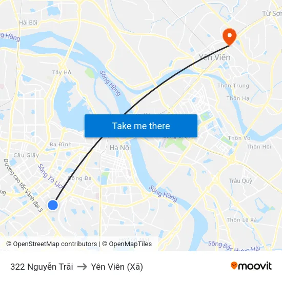 322 Nguyễn Trãi to Yên Viên (Xã) map