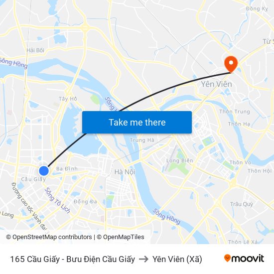 165 Cầu Giấy - Bưu Điện Cầu Giấy to Yên Viên (Xã) map