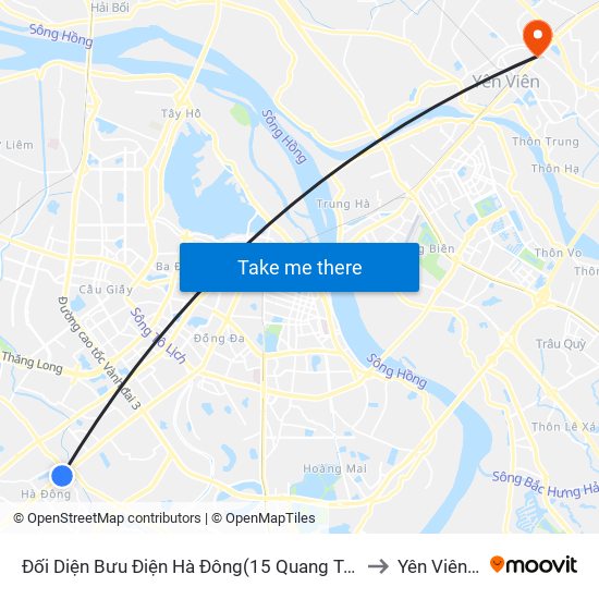 Đối Diện Bưu Điện Hà Đông(15 Quang Trung Hà Đông) to Yên Viên (Xã) map