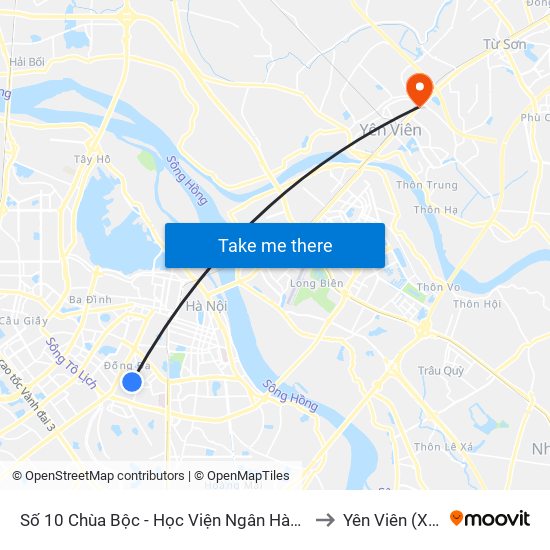 Số 10 Chùa Bộc - Học Viện Ngân Hàng to Yên Viên (Xã) map