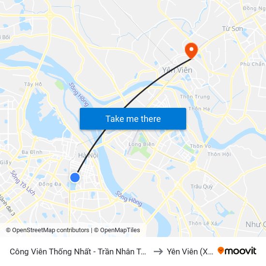 Công Viên Thống Nhất - Trần Nhân Tông to Yên Viên (Xã) map