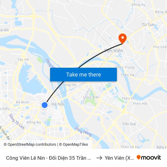 Công Viên Lê Nin - Đối Diện 35 Trần Phú to Yên Viên (Xã) map