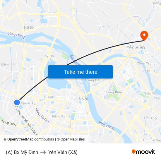 (A) Bx Mỹ Đình to Yên Viên (Xã) map