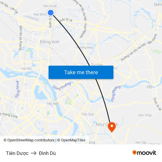 Tiên Dược to Đình Dù map