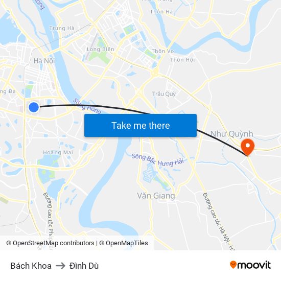 Bách Khoa to Đình Dù map