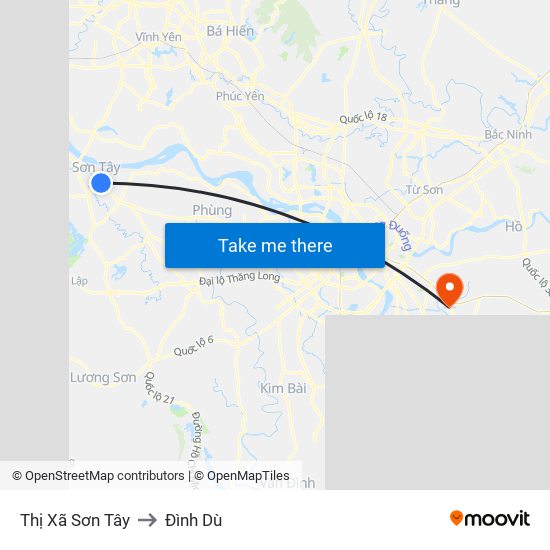 Thị Xã Sơn Tây to Đình Dù map