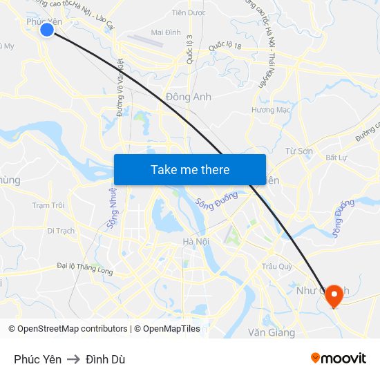 Phúc Yên to Đình Dù map
