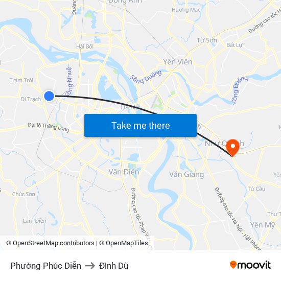 Phường Phúc Diễn to Đình Dù map