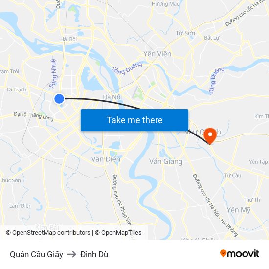 Quận Cầu Giấy to Đình Dù map