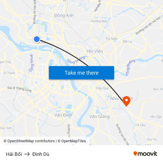 Hải Bối to Đình Dù map