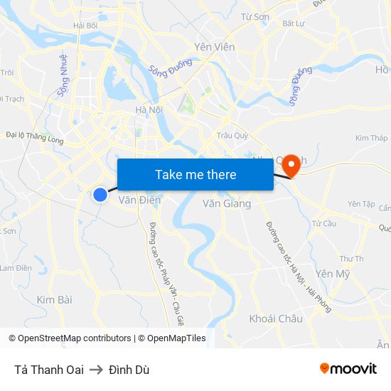 Tả Thanh Oai to Đình Dù map