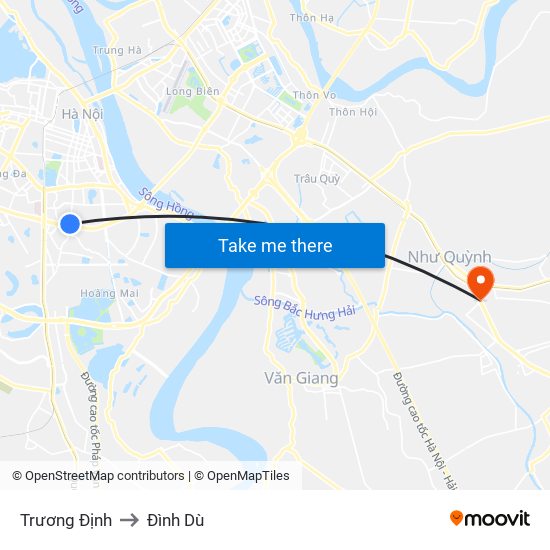 Trương Định to Đình Dù map