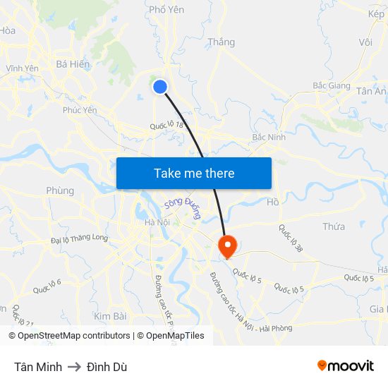 Tân Minh to Đình Dù map