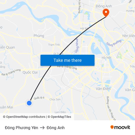 Đông Phương Yên to Đông Anh map