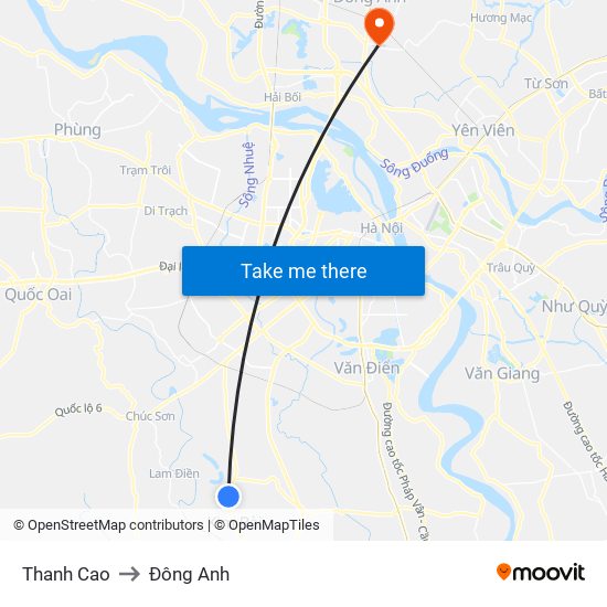 Thanh Cao to Đông Anh map