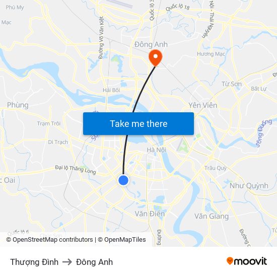 Thượng Đình to Đông Anh map