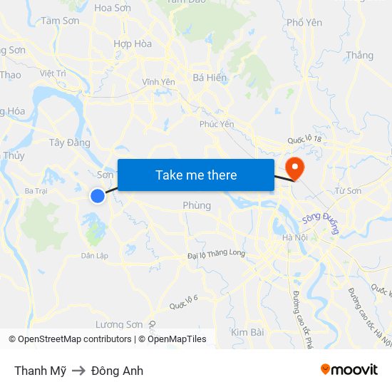 Thanh Mỹ to Đông Anh map