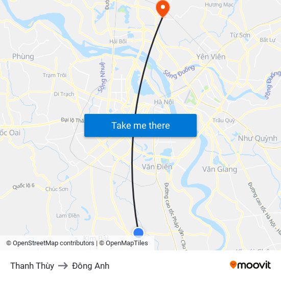 Thanh Thùy to Đông Anh map