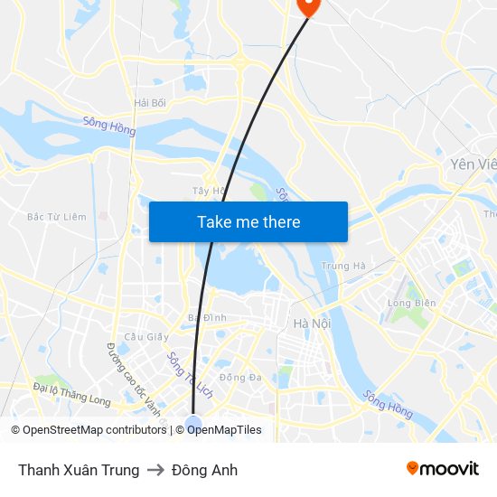 Thanh Xuân Trung to Đông Anh map