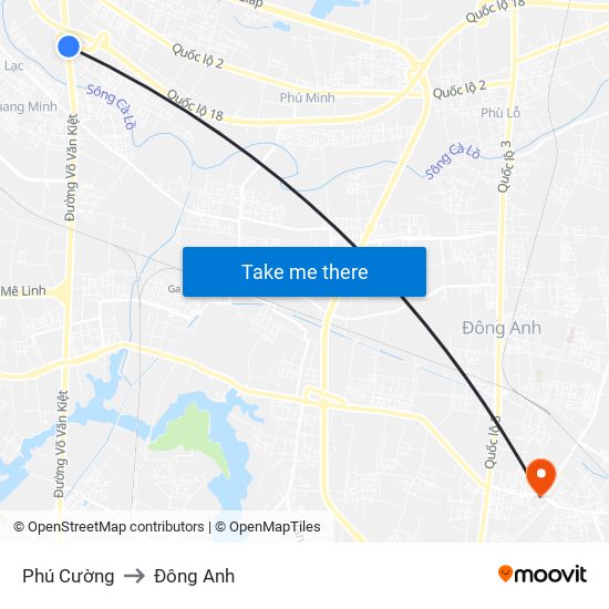 Phú Cường to Đông Anh map