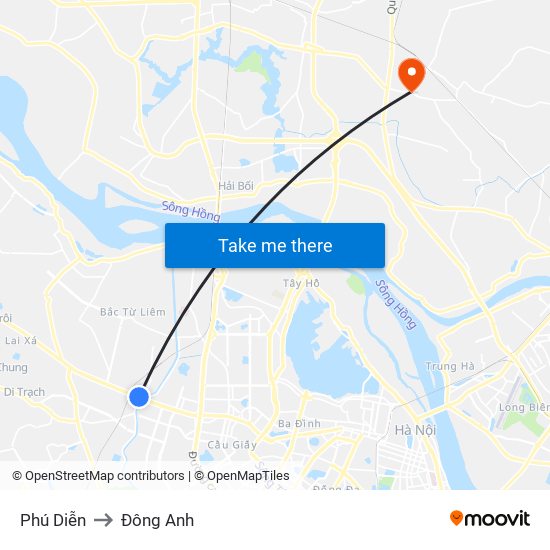 Phú Diễn to Đông Anh map