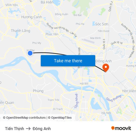 Tiến Thịnh to Đông Anh map