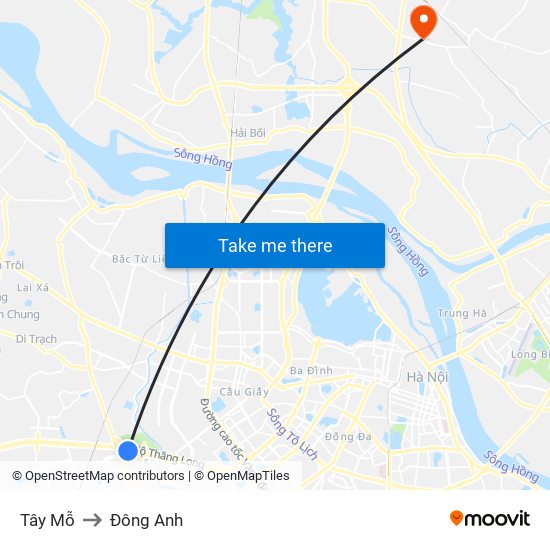 Tây Mỗ to Đông Anh map