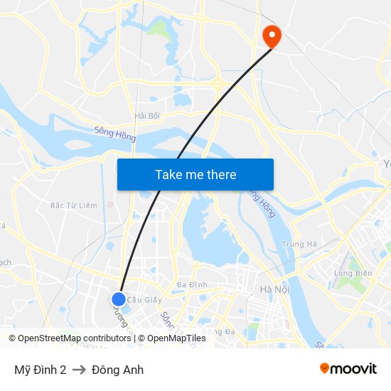 Mỹ Đình 2 to Đông Anh map