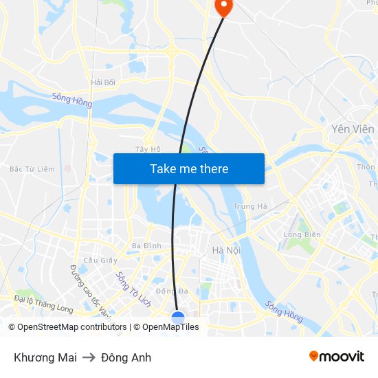 Khương Mai to Đông Anh map