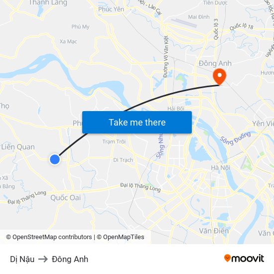 Dị Nậu to Đông Anh map