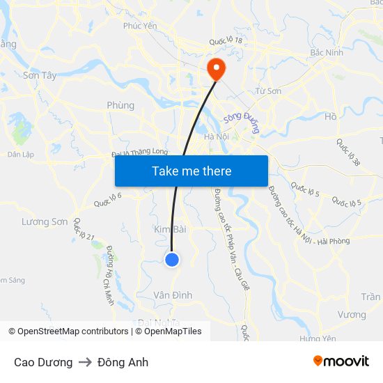 Cao Dương to Đông Anh map