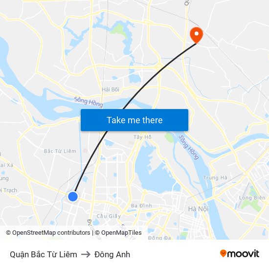 Quận Bắc Từ Liêm to Đông Anh map