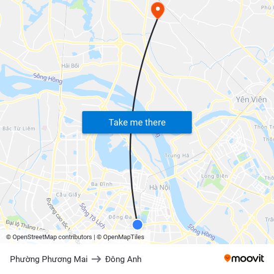 Phường Phương Mai to Đông Anh map