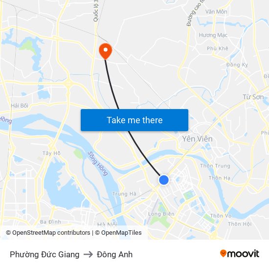 Phường Đức Giang to Đông Anh map