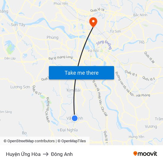 Huyện Ứng Hòa to Đông Anh map