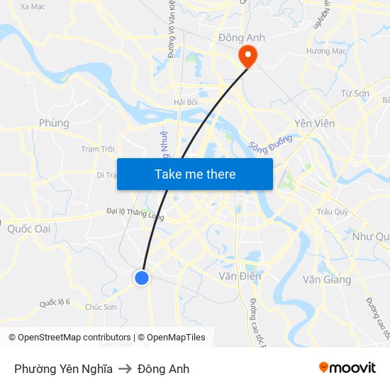 Phường Yên Nghĩa to Đông Anh map