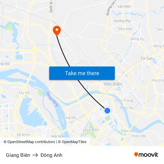 Giang Biên to Đông Anh map