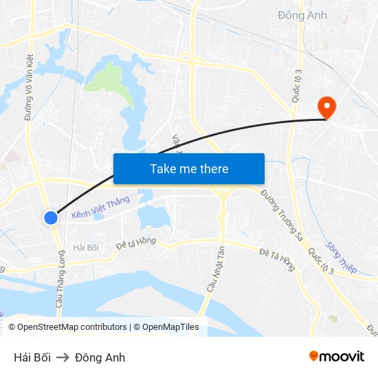 Hải Bối to Đông Anh map