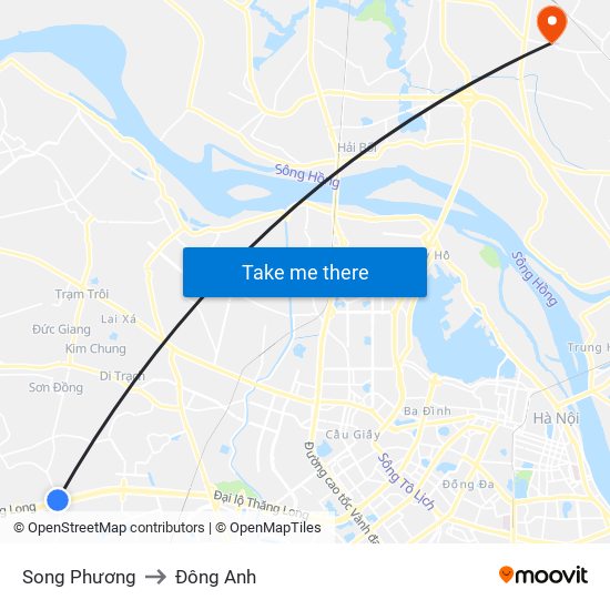 Song Phương to Đông Anh map