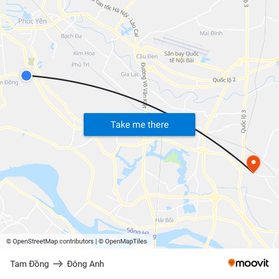 Tam Đồng to Đông Anh map