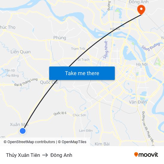 Thủy Xuân Tiên to Đông Anh map