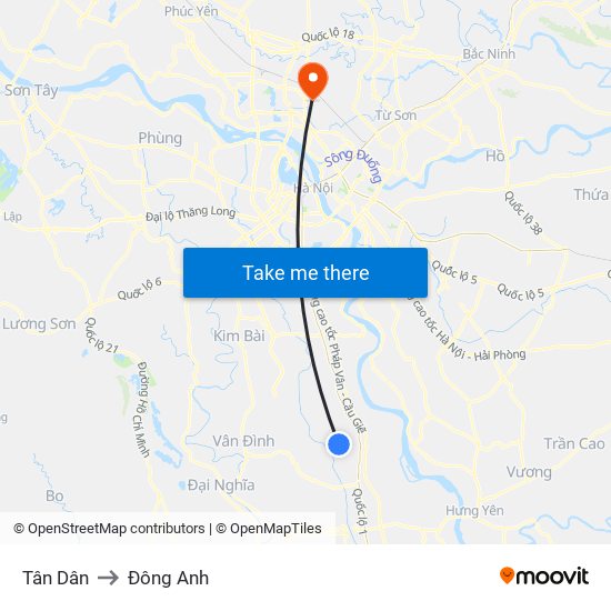 Tân Dân to Đông Anh map