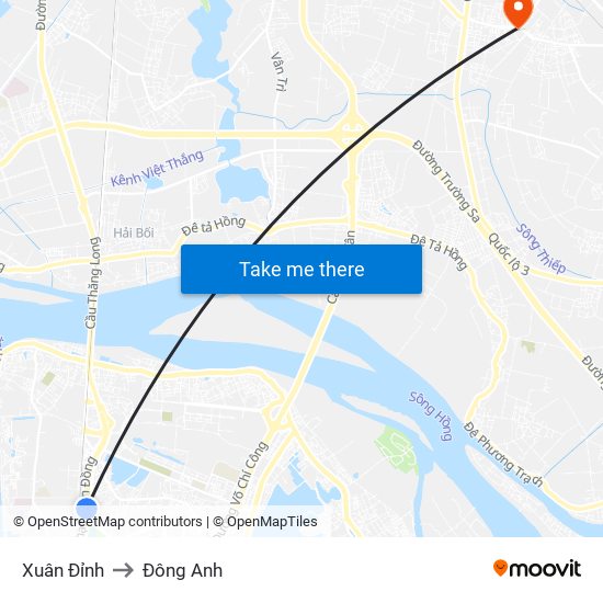 Xuân Đỉnh to Đông Anh map