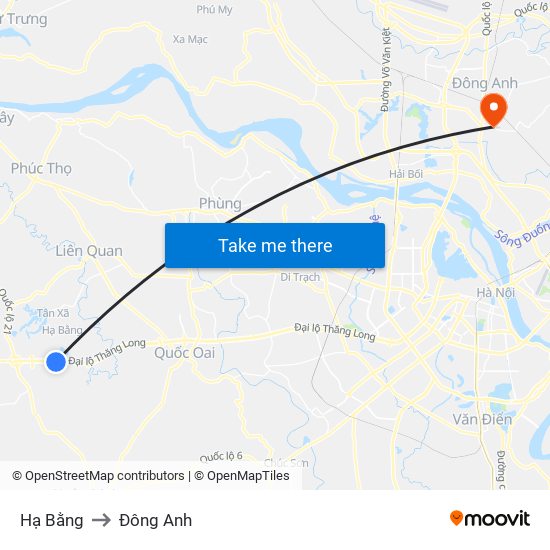 Hạ Bằng to Đông Anh map