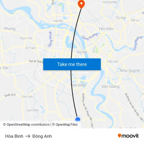Hòa Bình to Đông Anh map
