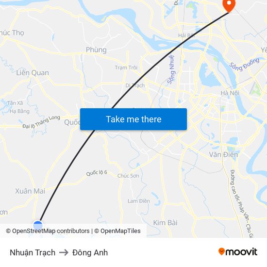 Nhuận Trạch to Đông Anh map