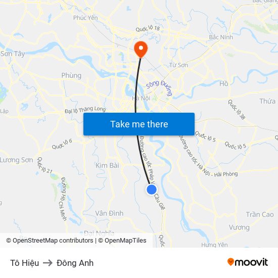 Tô Hiệu to Đông Anh map