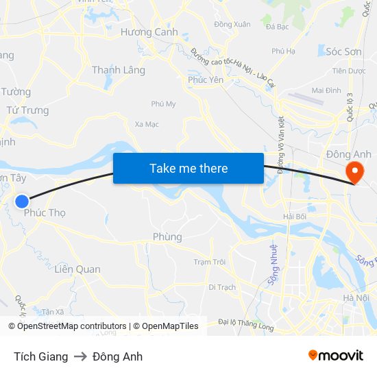 Tích Giang to Đông Anh map