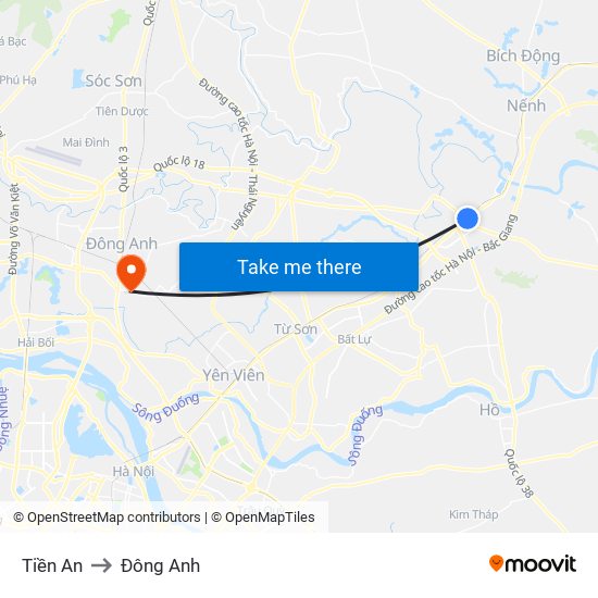 Tiền An to Đông Anh map